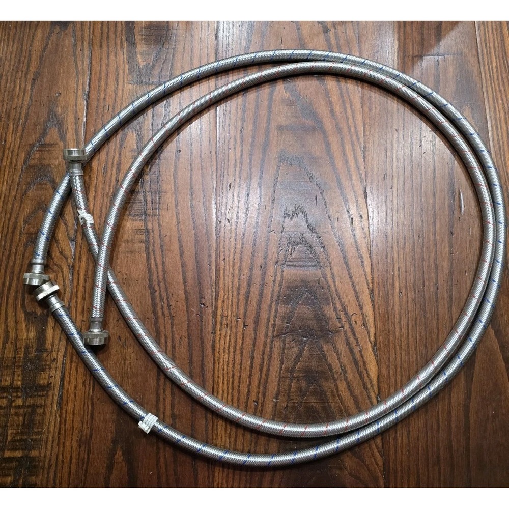Eastman Braided Stainless Steel Washing Machine Hoses Red Blue Hot Cold Pair